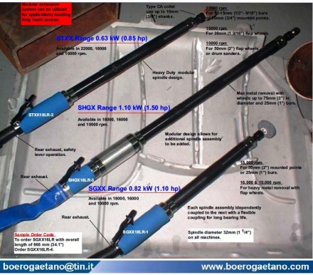 Smerigliatrice pneumatica lunga ATA - NPK - SUHNER con pinza d. 6 - 8 - 10 mm - BOERO